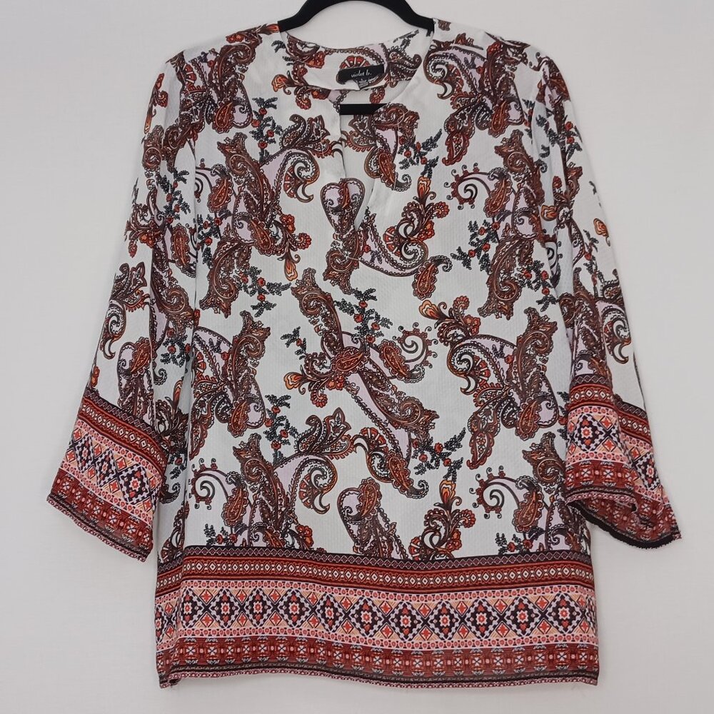Women's Violet b. Sheer Hippie Boho Paisley Lightweight V-Neck Tunic Size Large‎
